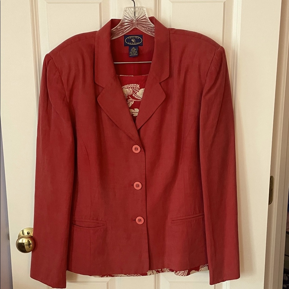 Elegant Red Silk Suit by Chelsea Campbell